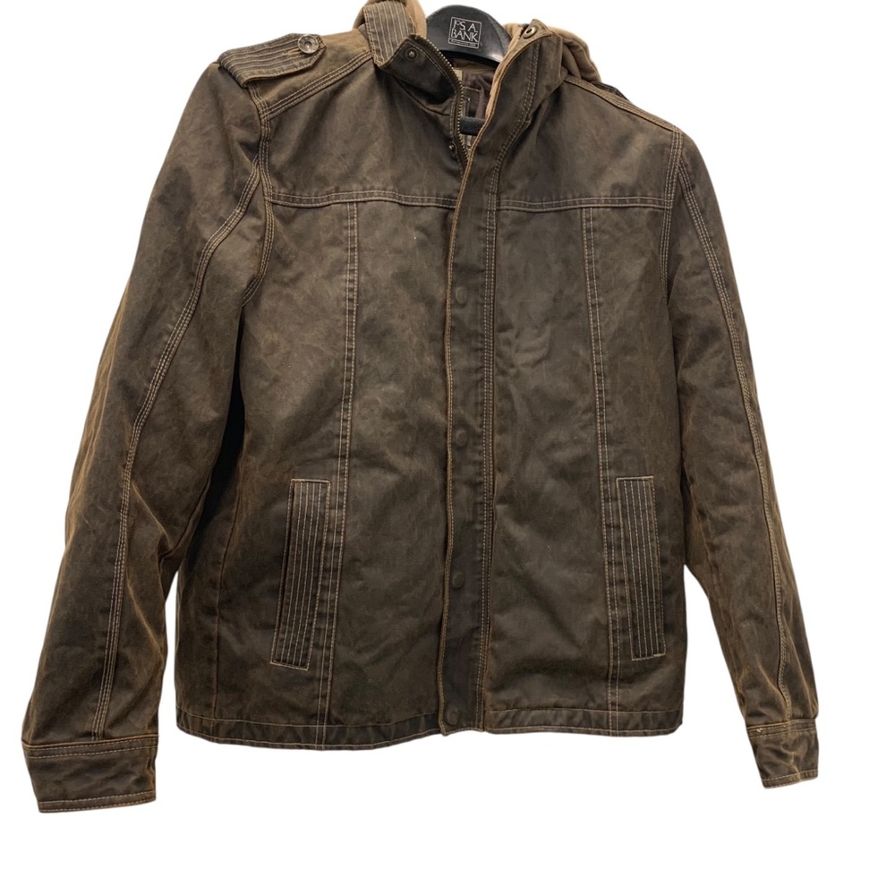 BKE Faux Leather Hoodie/Jacket Mens MED Brown Biker Bomber 90's Y2K Retro Grunge
